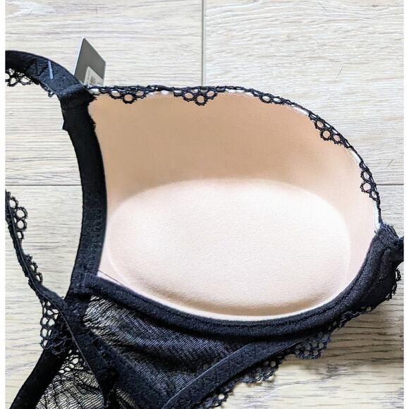 Fredrick's of Hollywood Saffron Push Up Bra Padded Molded Black Lace Size 36B - Picture 9 of 11